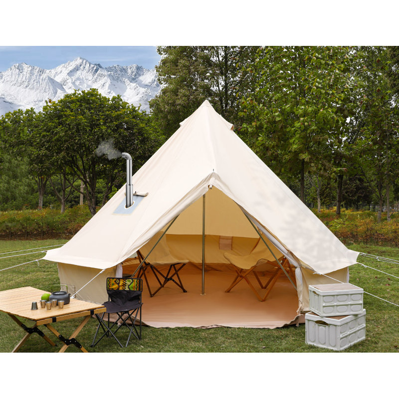 Arlmont Co. Kylynne Canvas Bell Glamping Yurt Bell Tent with Roof Stove Jack Reviews Wayfair